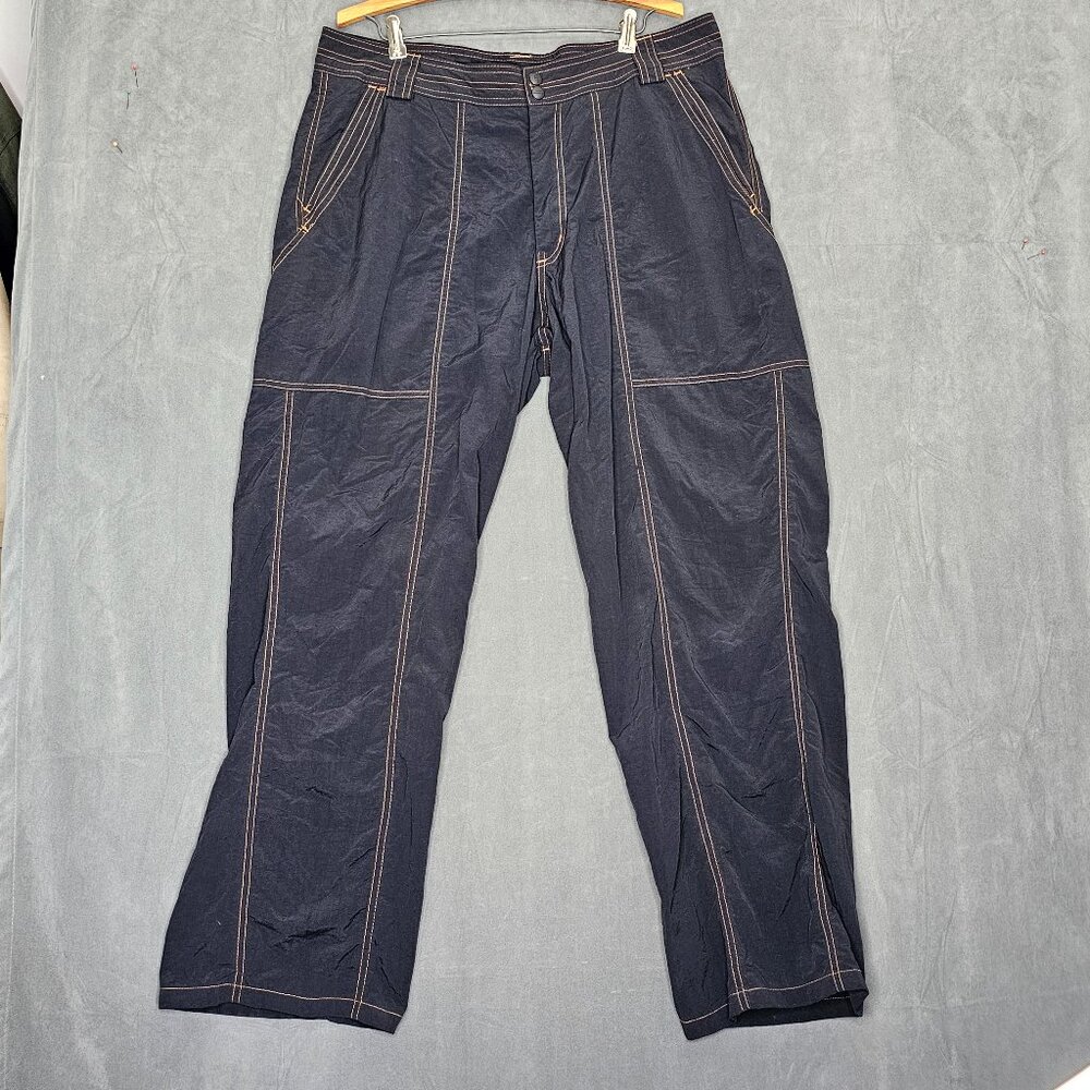 Vintage 90's Guess Jeans Nylon Shell Wide pants Orange stitch 36X32 USA A5-3